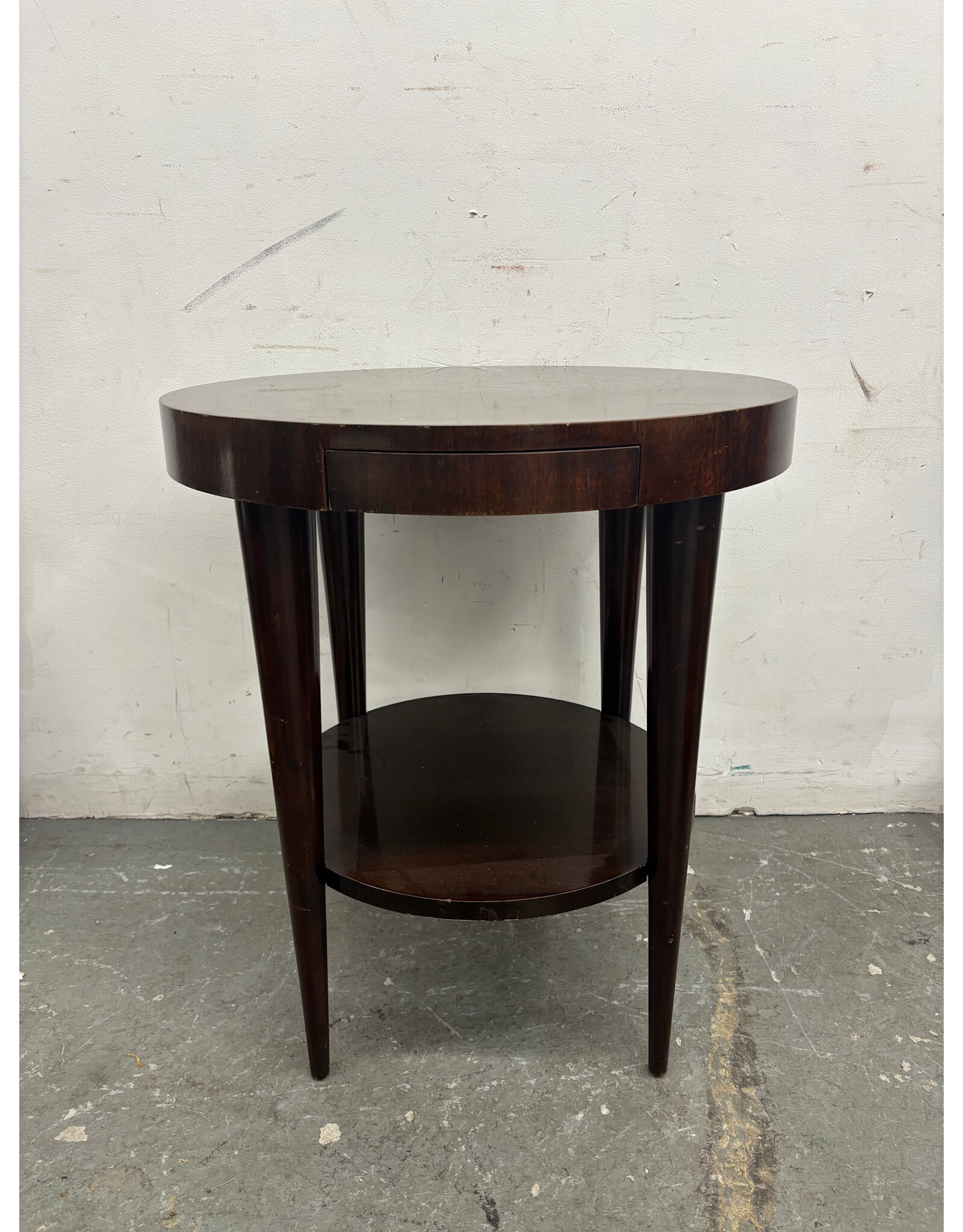 Early Herman Miller Burlwood Round, 1 Drawer Side Table