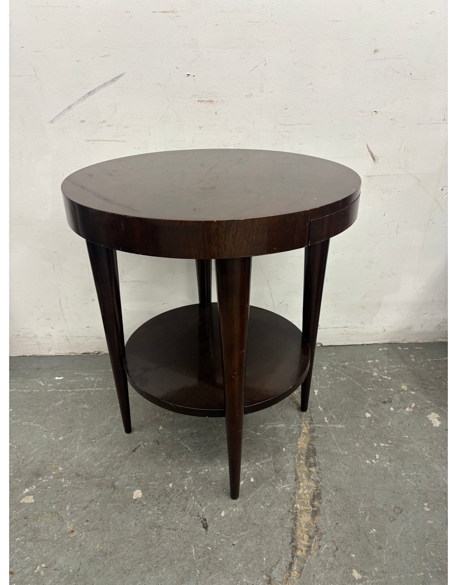Early Herman Miller Burlwood Round, 1 Drawer Side Table