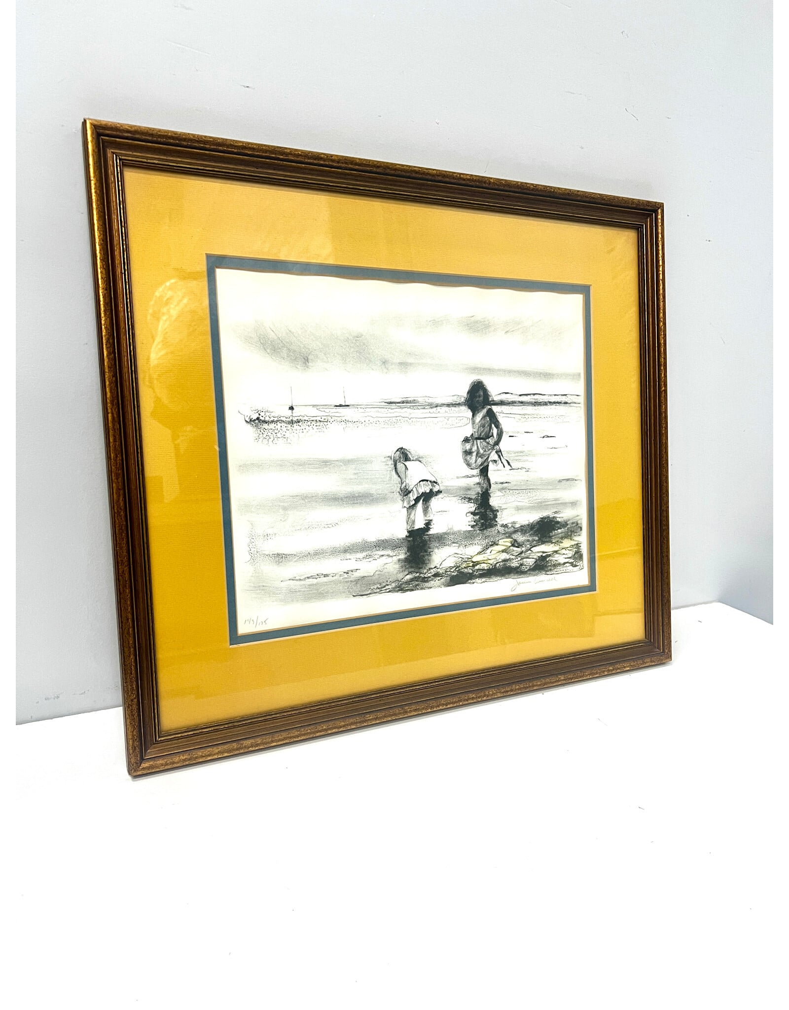 Two Children (Children on a Beach), framed lithograph, sgnd Joan Purcell 143/175