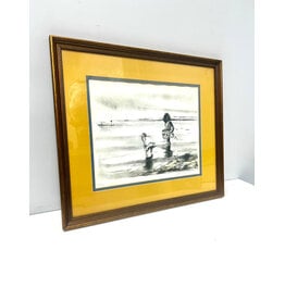Two Children (Children on a Beach), framed lithograph, sgnd Joan Purcell 143/175