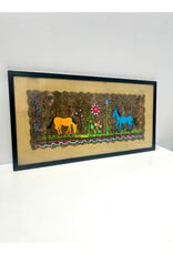 Mexican Amate Bark Paper Painting of Horses