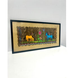 Mexican Amate Bark Paper Painting of Horses