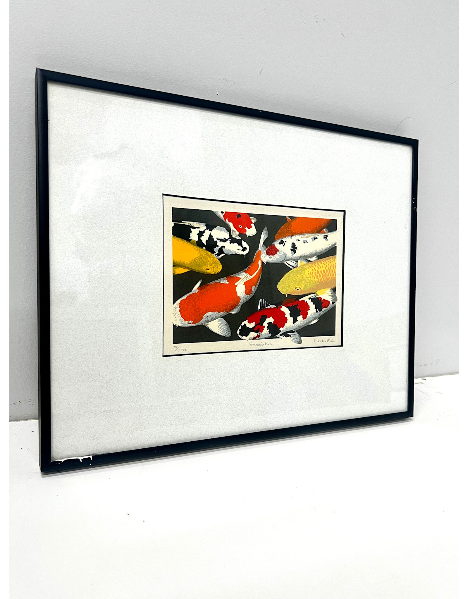 Bruce's Koi, framed screenprint, sgnd Linda Hill, 74/250