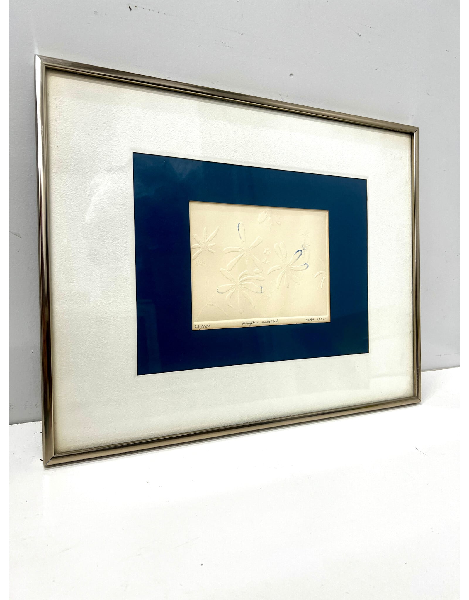 Wingstem Embossed, framed embossed artwork, sgnd Debbi 1972