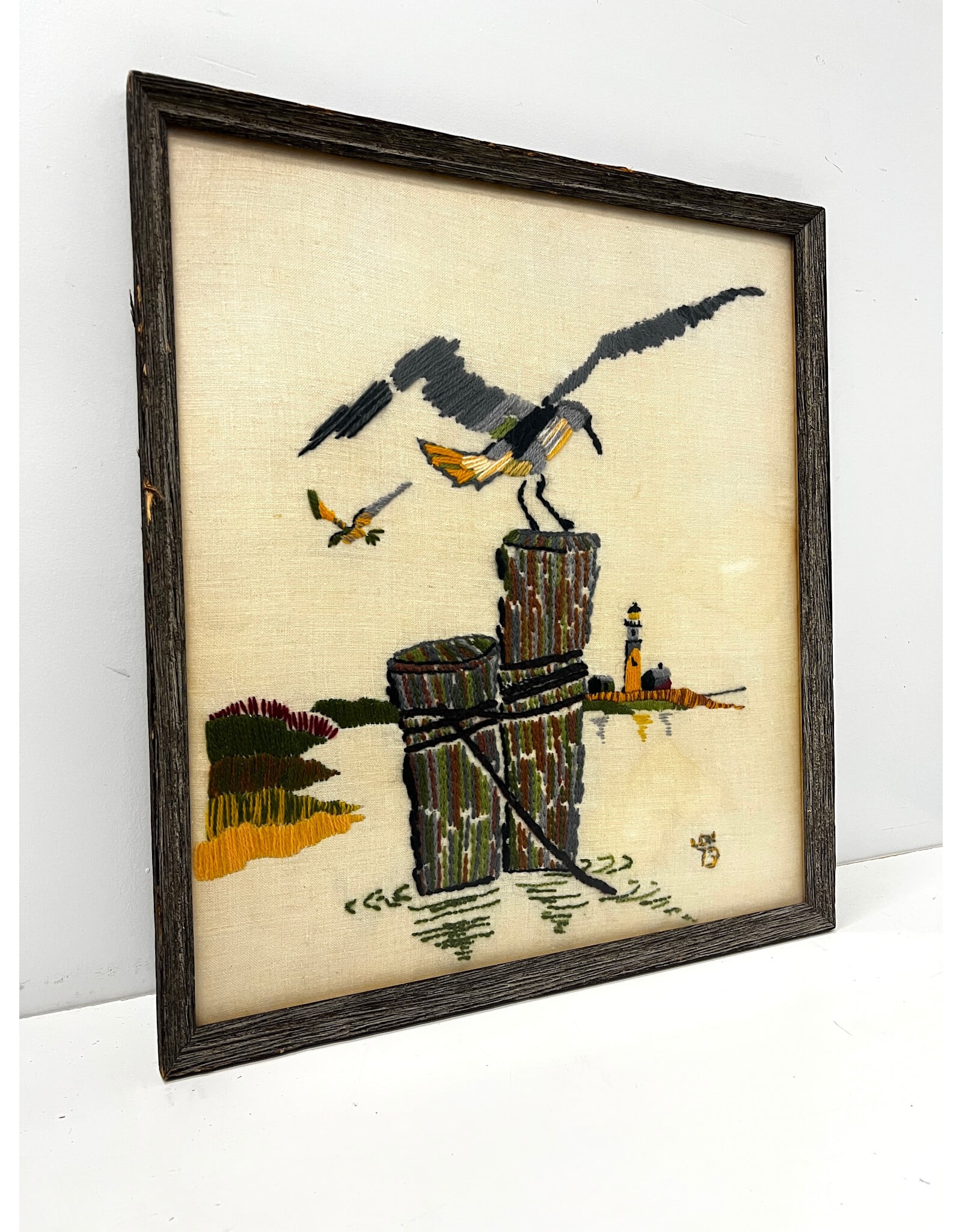 Seagull, framed textile art
