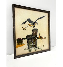 Seagull, framed textile art