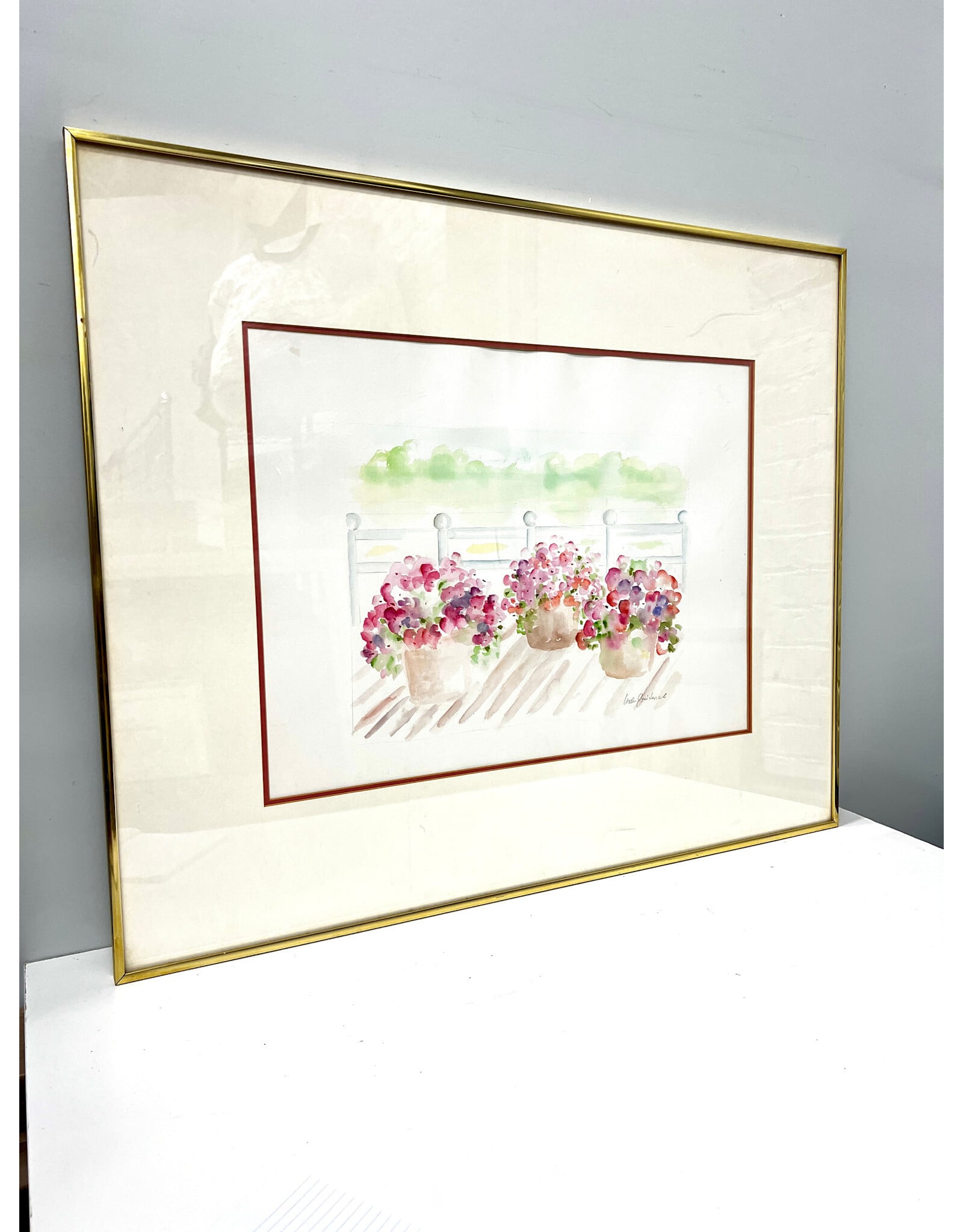 Three Pots of Flowers, framed painting, sgnd lower left