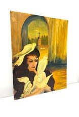 Woman and White Doves, painting on board