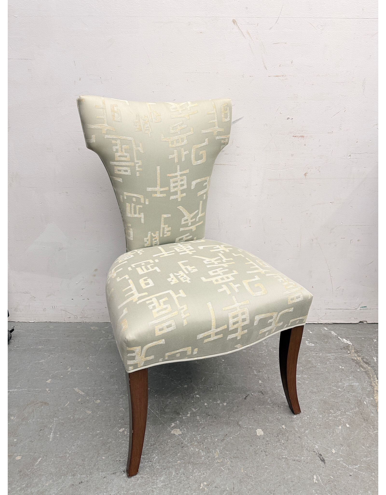Upholstered Script Side Chair with Wood Legs