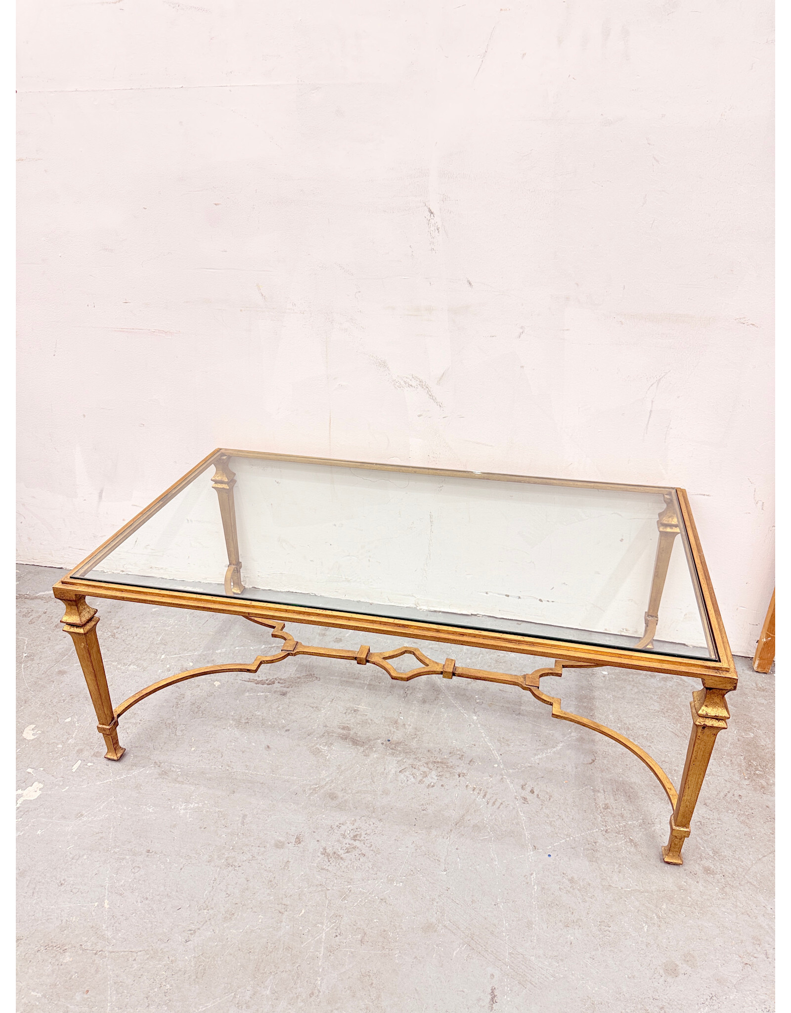Gold Leaf Wrought Iron and Glass Coffee Table