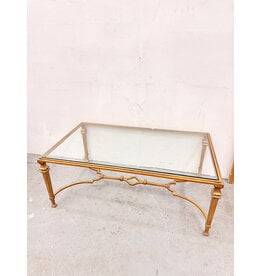 Gold Leaf Wrought Iron and Glass Coffee Table