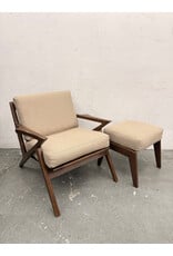 MCM Style Upholstered Lounger with Ottoman