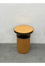 Wood and Brass Trim Round Side Table