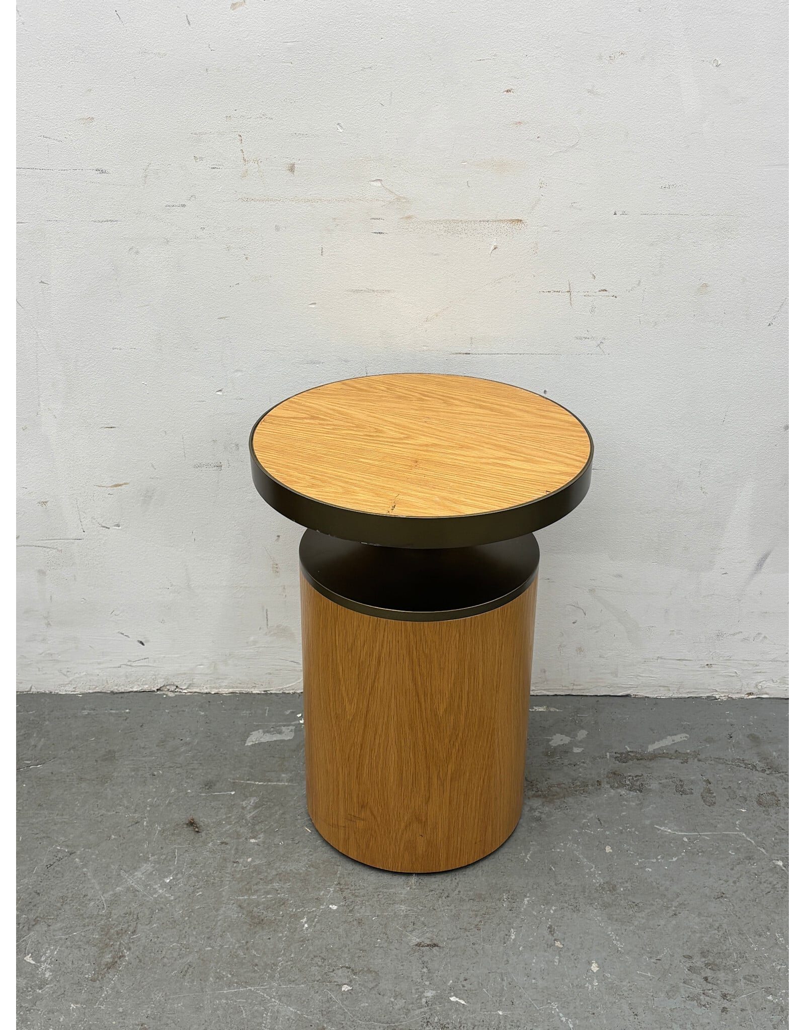 Wood and Brass Trim Round Side Table