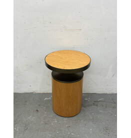 Wood and Brass Trim Round Side Table