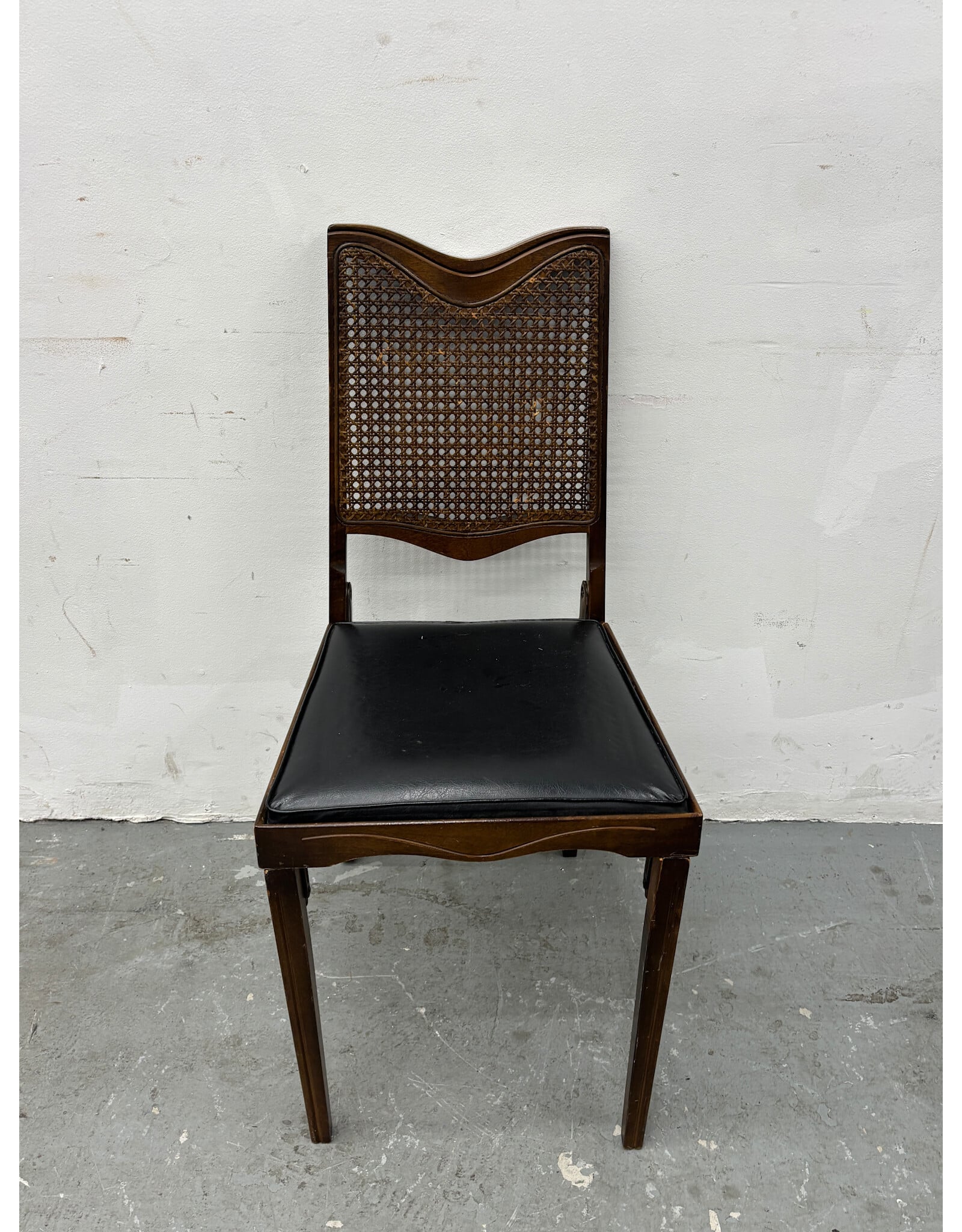 Collapsible Cane & Leather Dining Chair