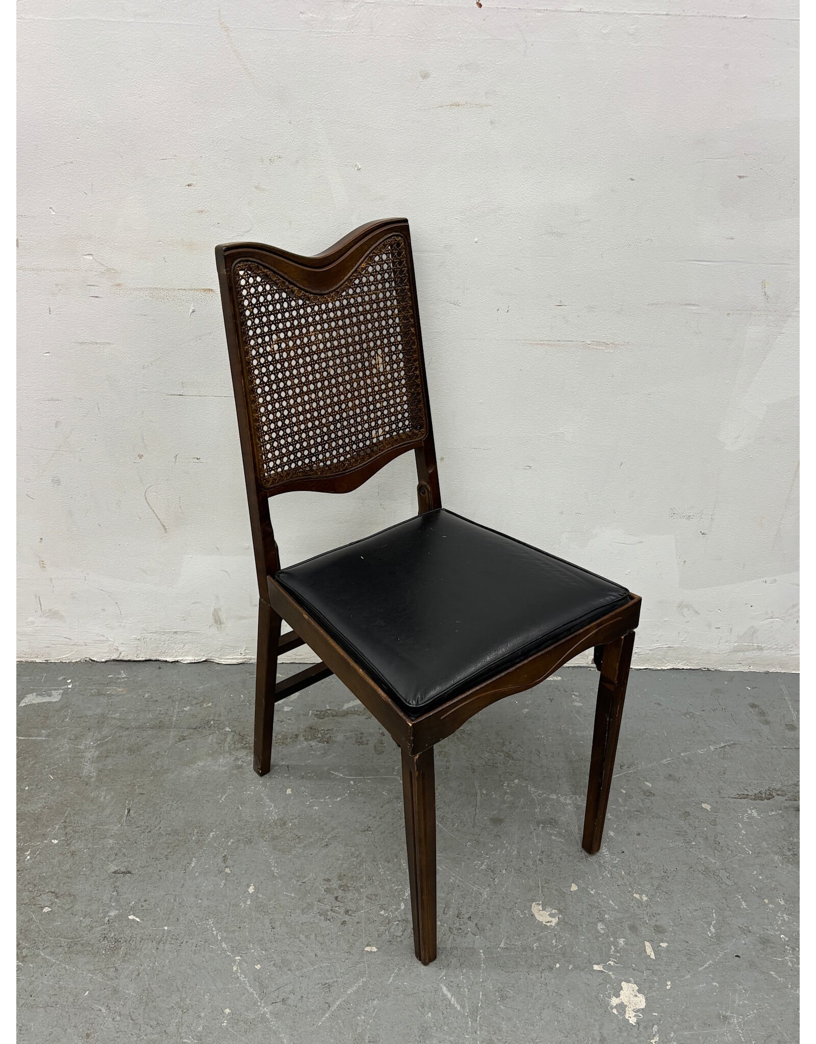Collapsible Cane & Leather Dining Chair