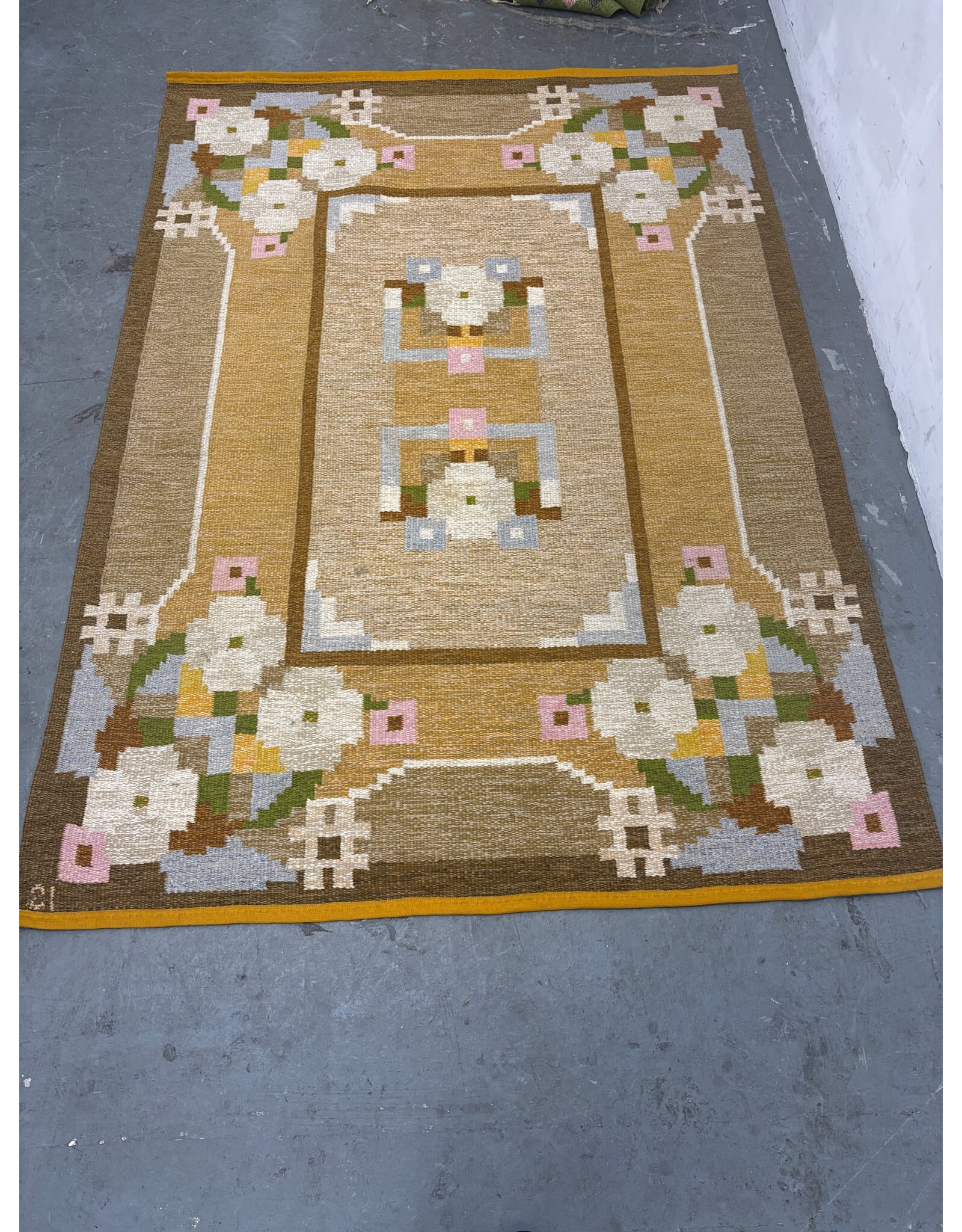 Swedish Flatweave Wool Rug in Mustard