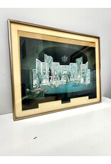 Interior, framed mixed media--AS IS