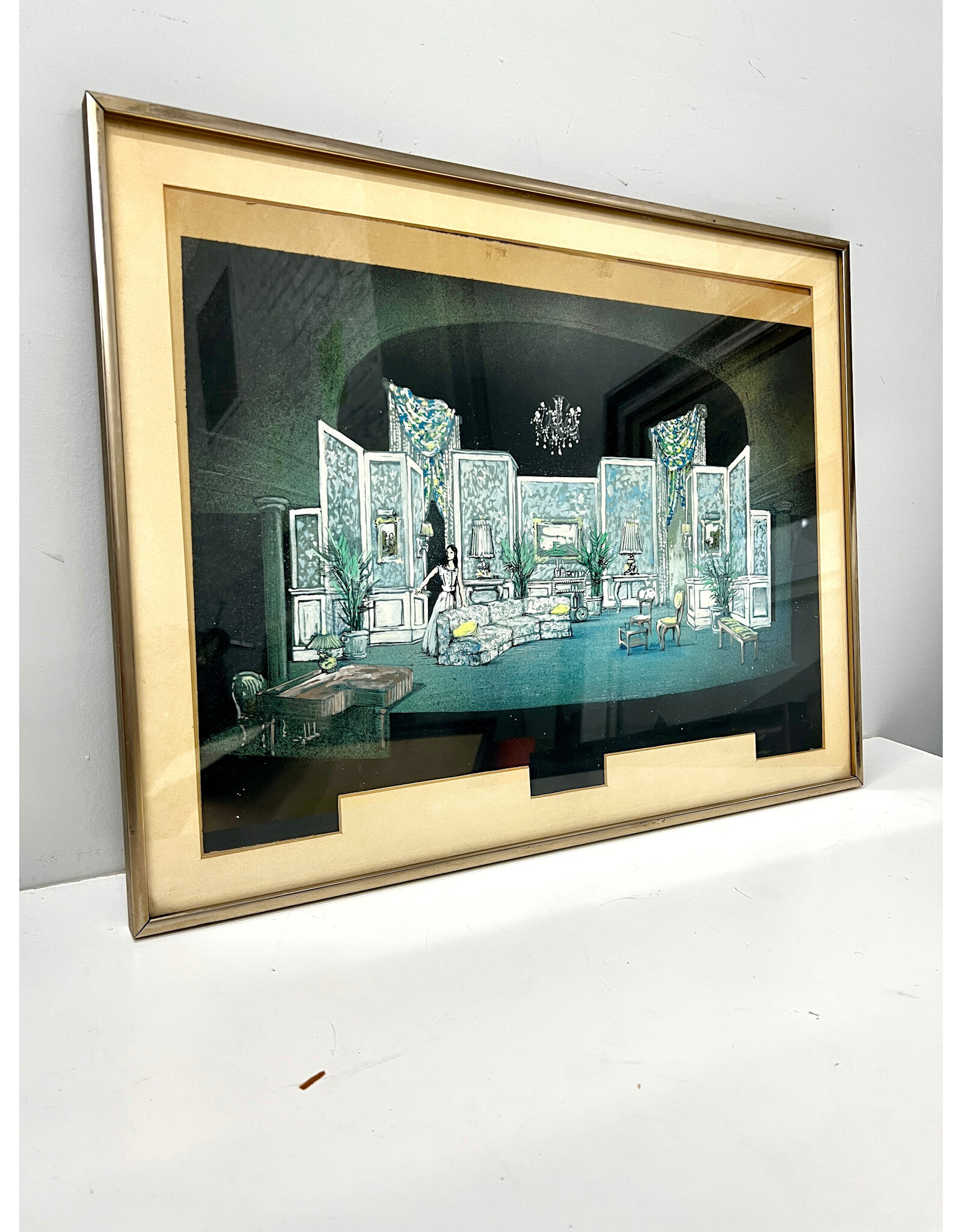 Interior, framed mixed media--AS IS