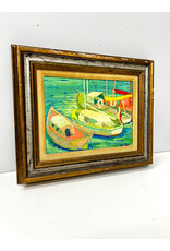 Dock, framed painting, sgnd Russ Elliott