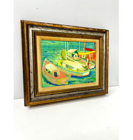Dock, framed painting, sgnd Russ Elliott