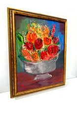 Bowl of Flowers, framed painting on canvas sgnd FJK
