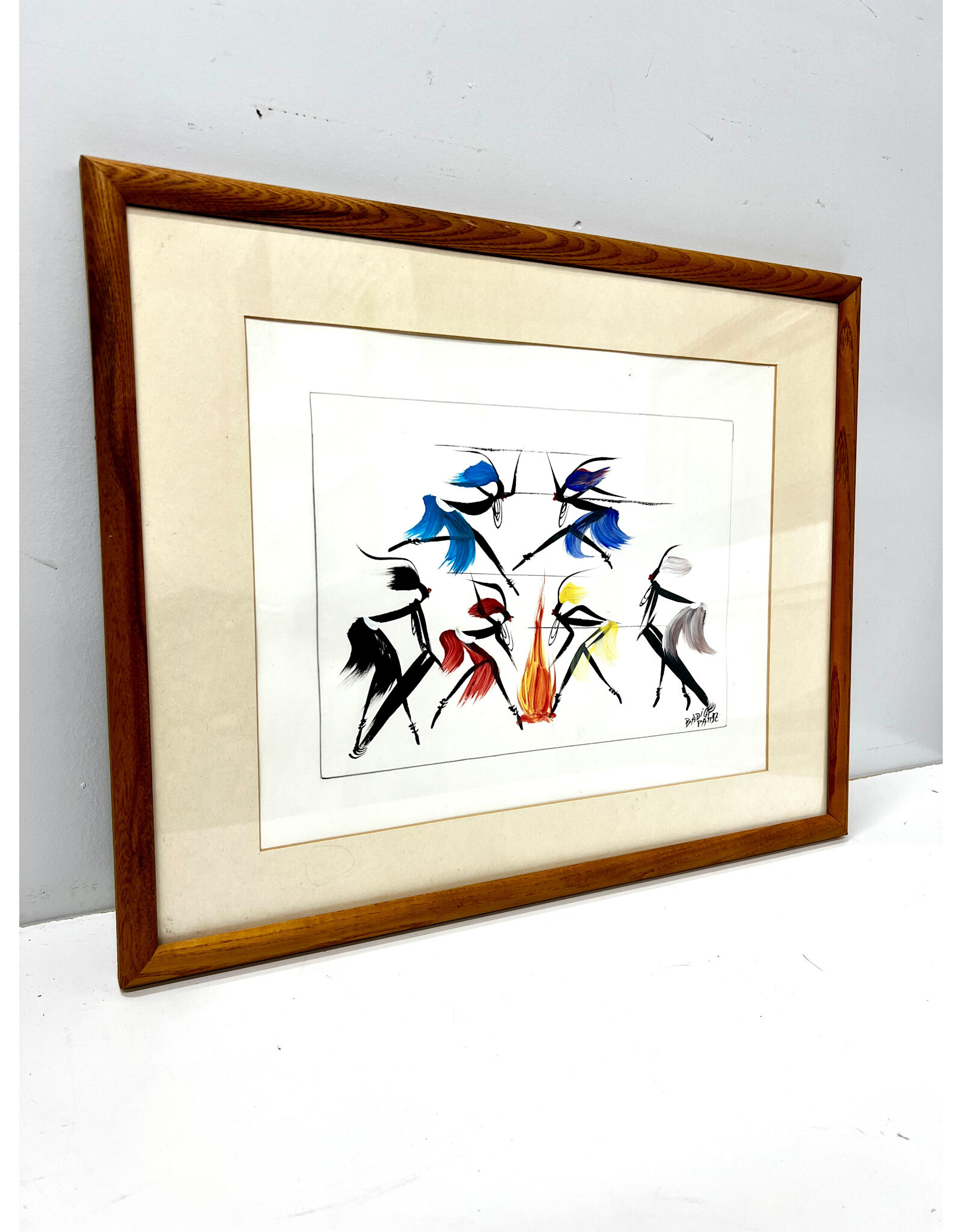 Fireside, framed mid-century Tribal painting