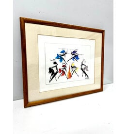 Fireside, framed mid-century Tribal painting