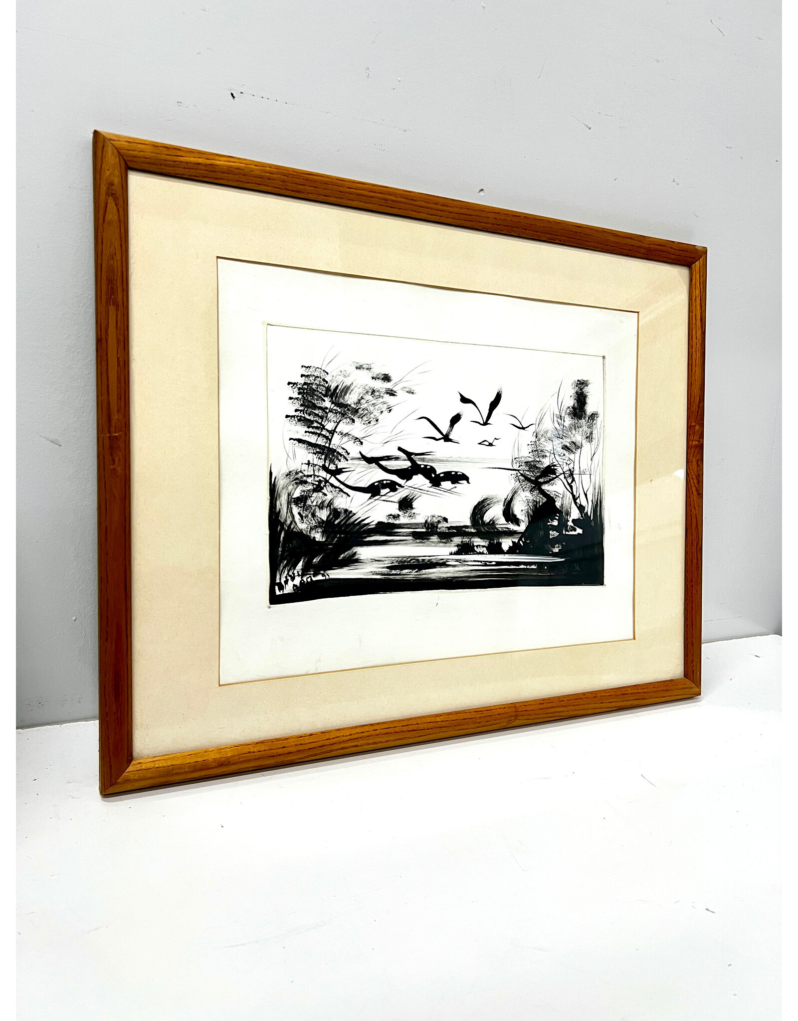 Brush, framed mid-century Tribal painting