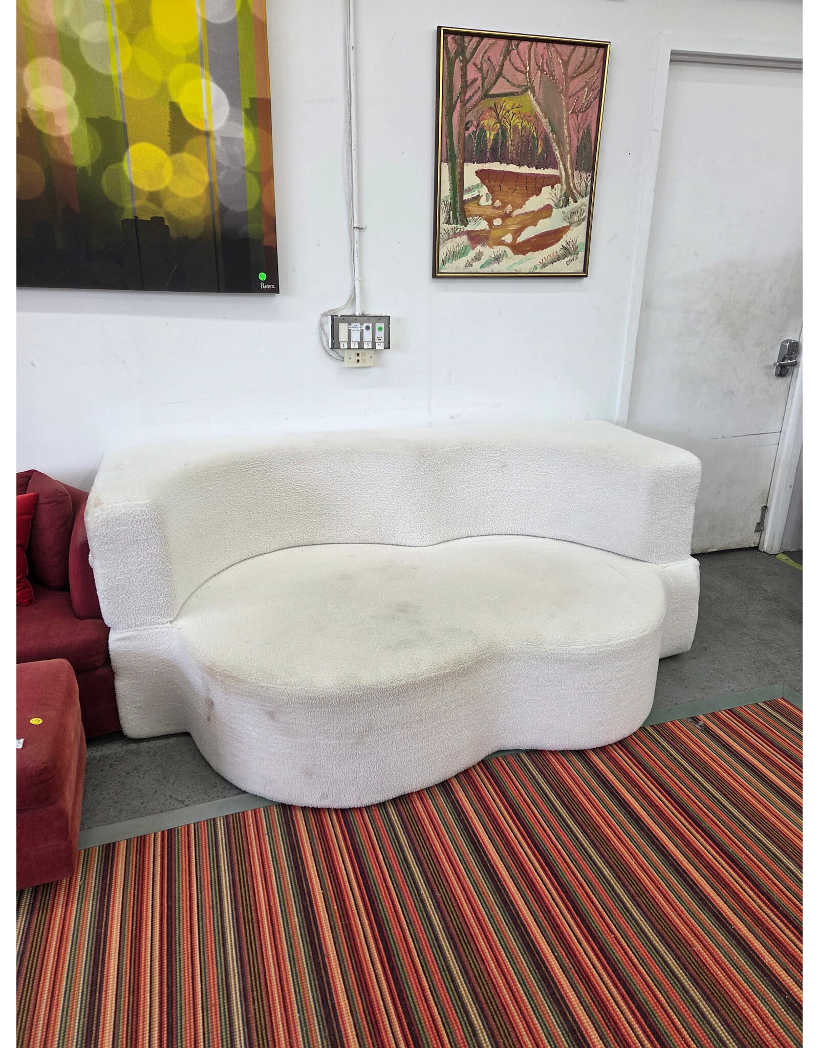 White Boucle Convertible Sofa Bed - AS IS