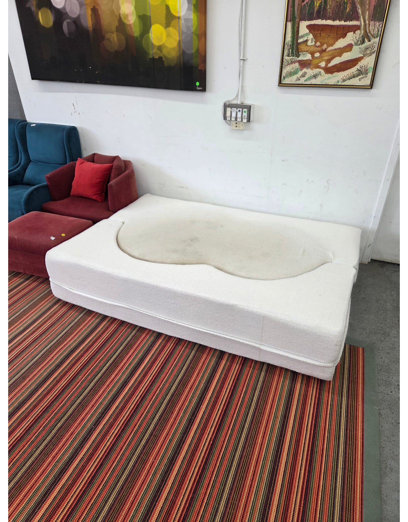 White Boucle Convertible Sofa Bed - AS IS
