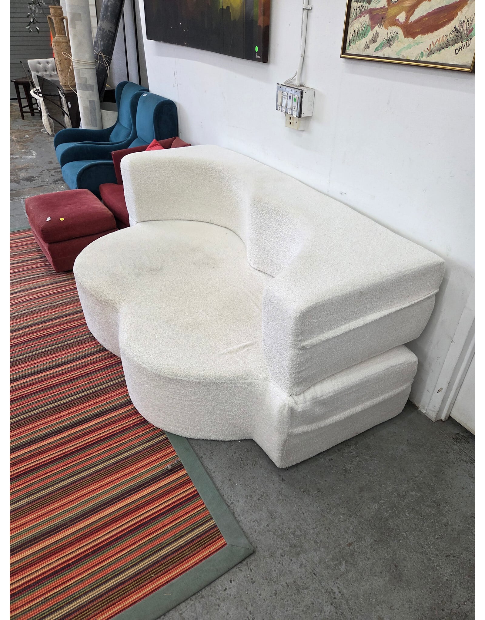 White Boucle Convertible Sofa Bed - AS IS
