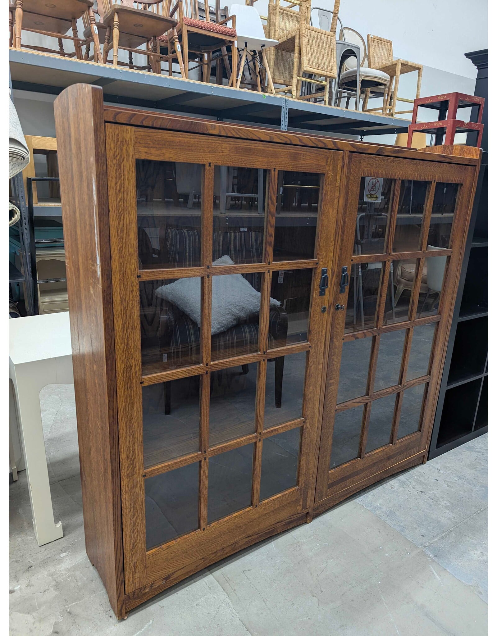 Windowpane Library Shelf with Key and Self Leveling Feet