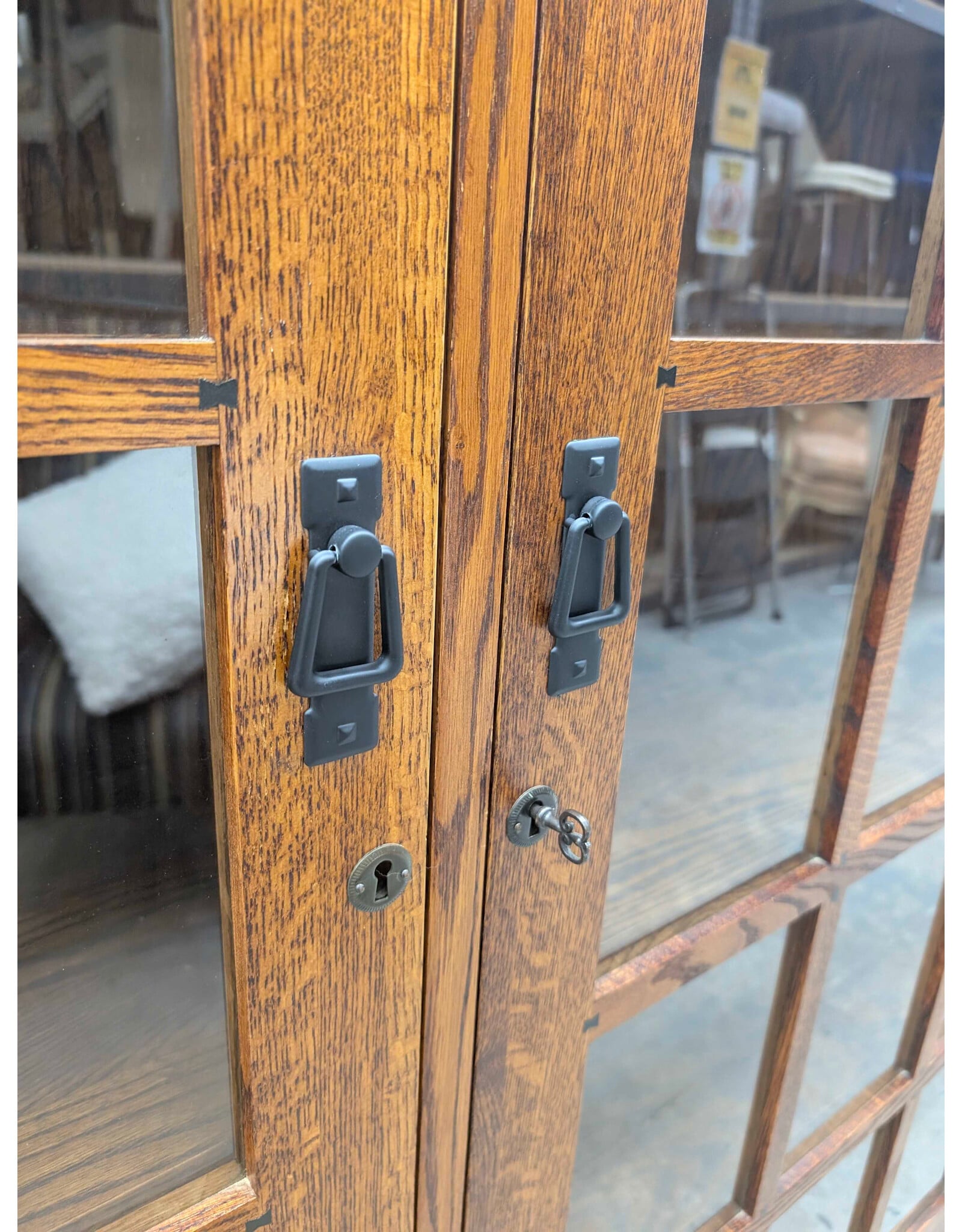 Windowpane Library Shelf with Key and Self Leveling Feet