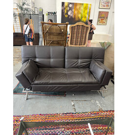 Dark Faux Leather Convertible Futon