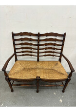 Vintage Ladderback Settee with Rush Seat