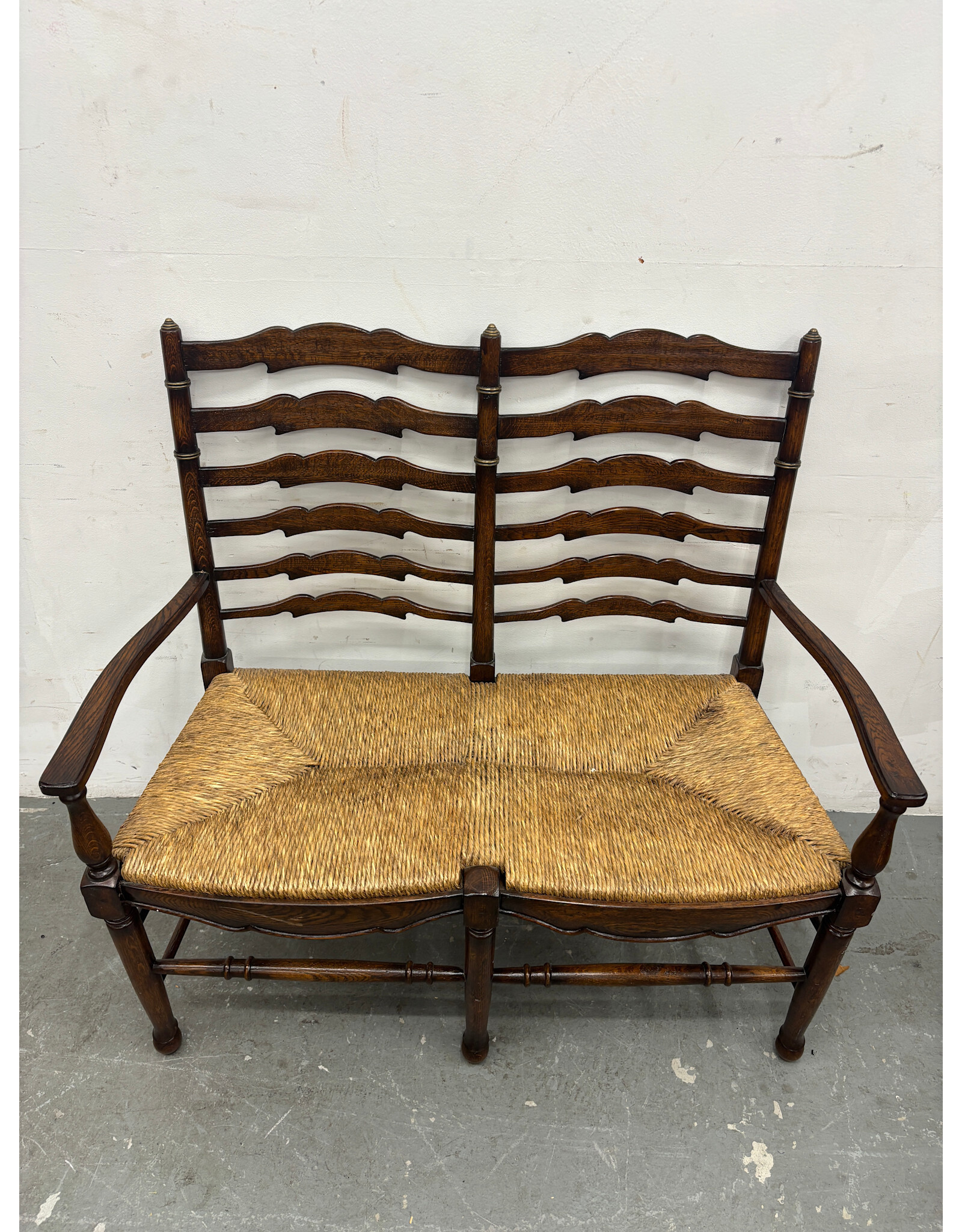 Vintage Ladderback Settee with Rush Seat