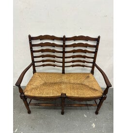Vintage Ladderback Settee with Rush Seat