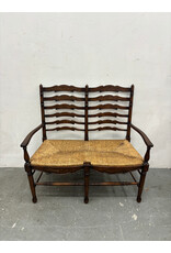 Vintage Ladderback Settee with Rush Seat