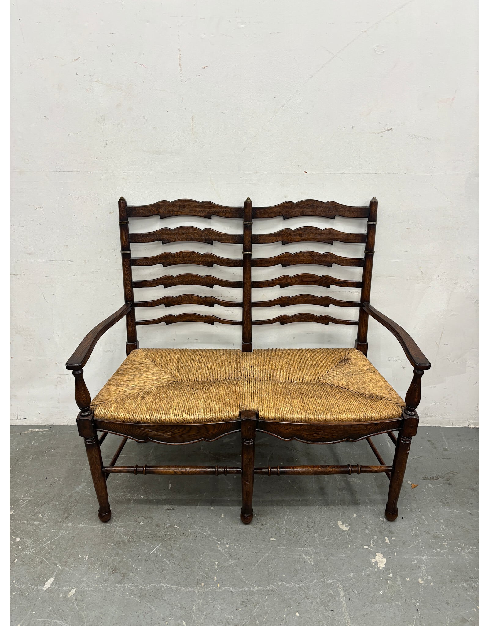 Vintage Ladderback Settee with Rush Seat