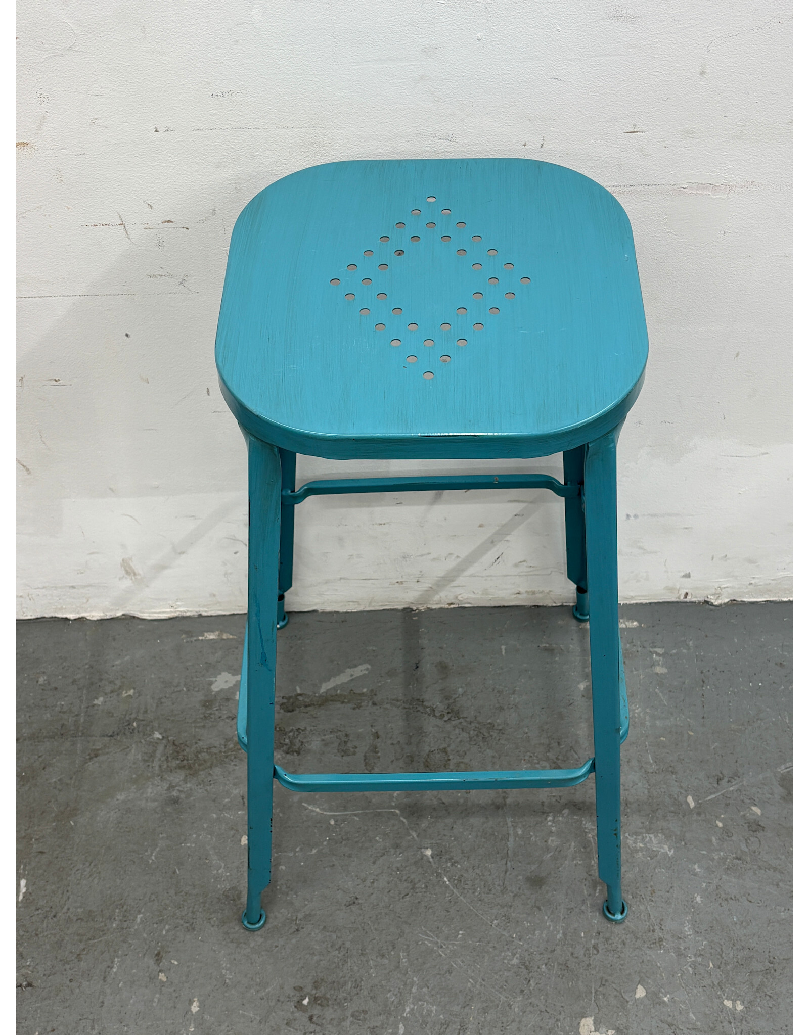 Teal Industrial Patterned Stool