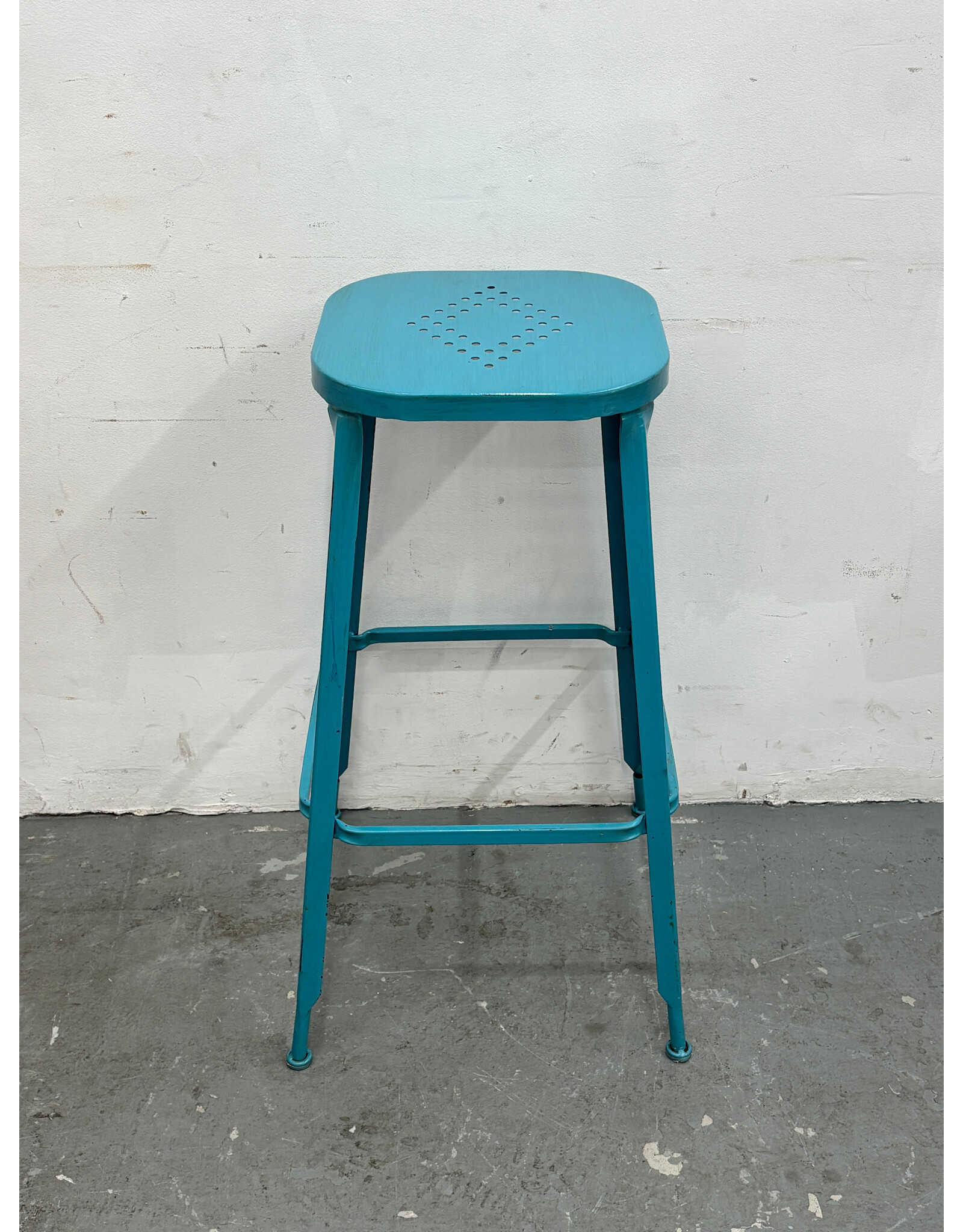 Teal Industrial Patterned Stool