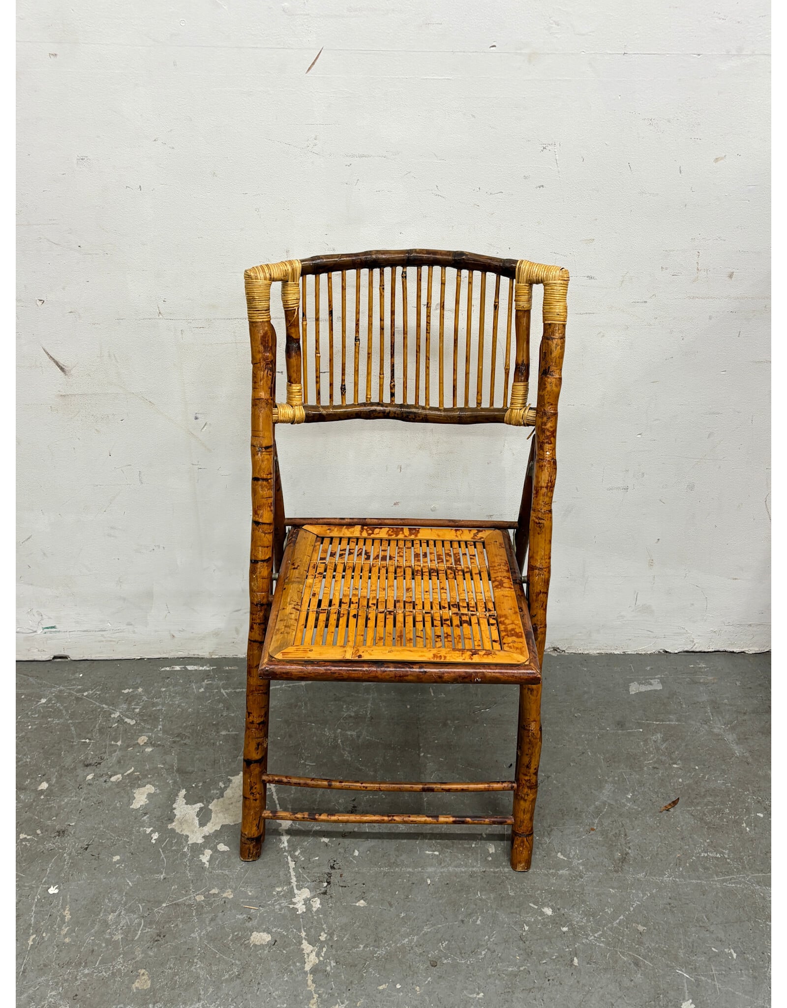 Vintage Burnt Tortoise Bamboo Folding Chair