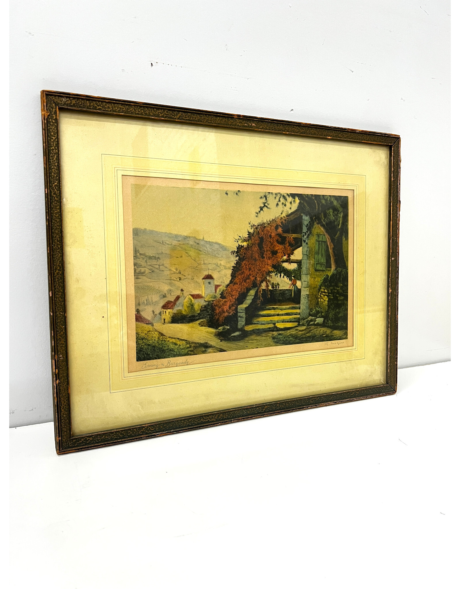 Evening in Burgundy, framed colored etching, sgnd S. Migini