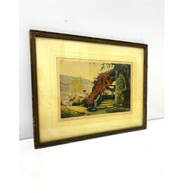 Evening in Burgundy, framed colored etching, sgnd S. Migini