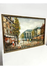 Paris Street Scene, framed painting on canvas, sgnd Henri Rogers--AS IS