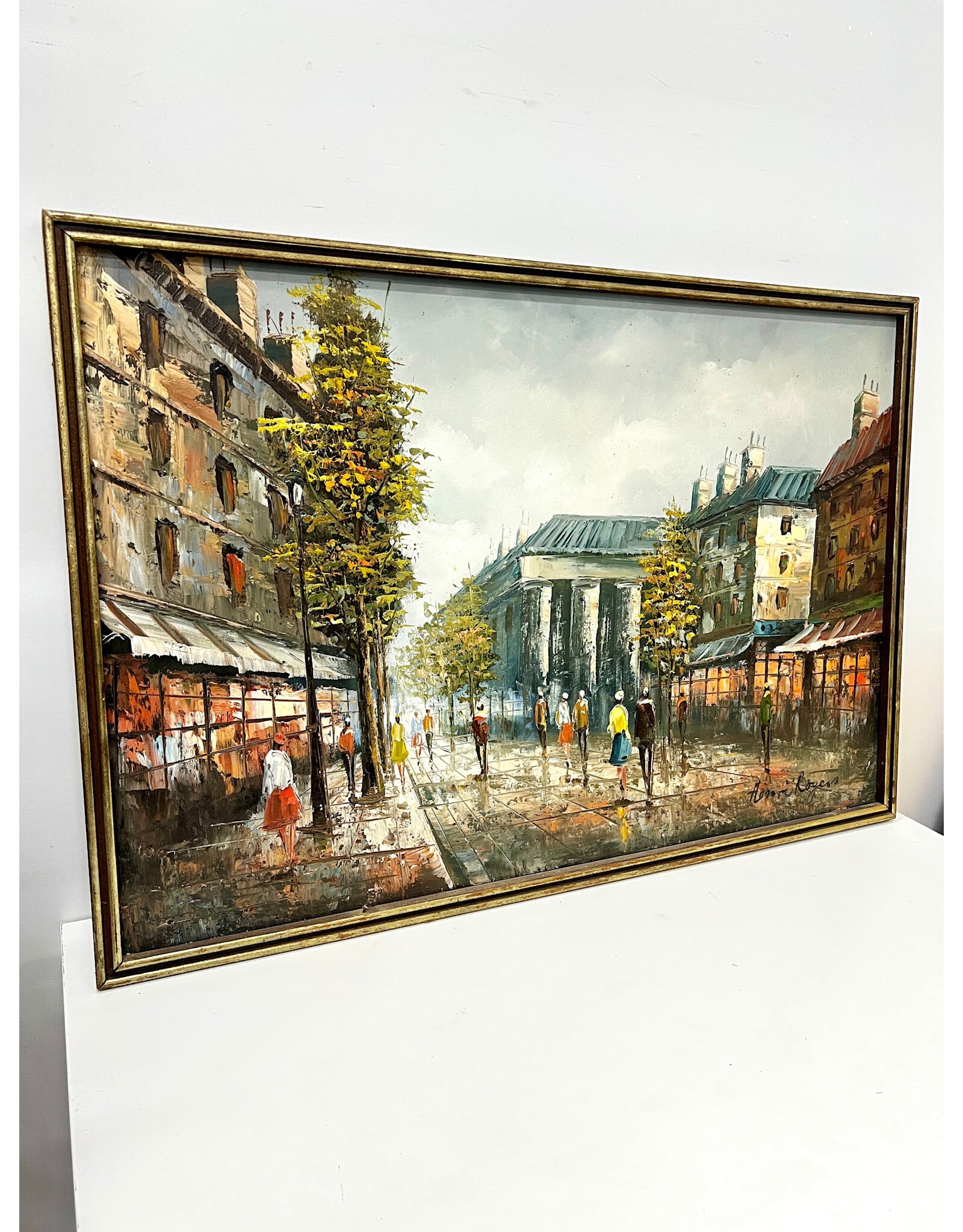Paris Street Scene, framed painting on canvas, sgnd Henri Rogers--AS IS