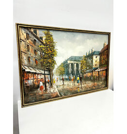 Paris Street Scene, framed painting on canvas, sgnd Henri Rogers--AS IS
