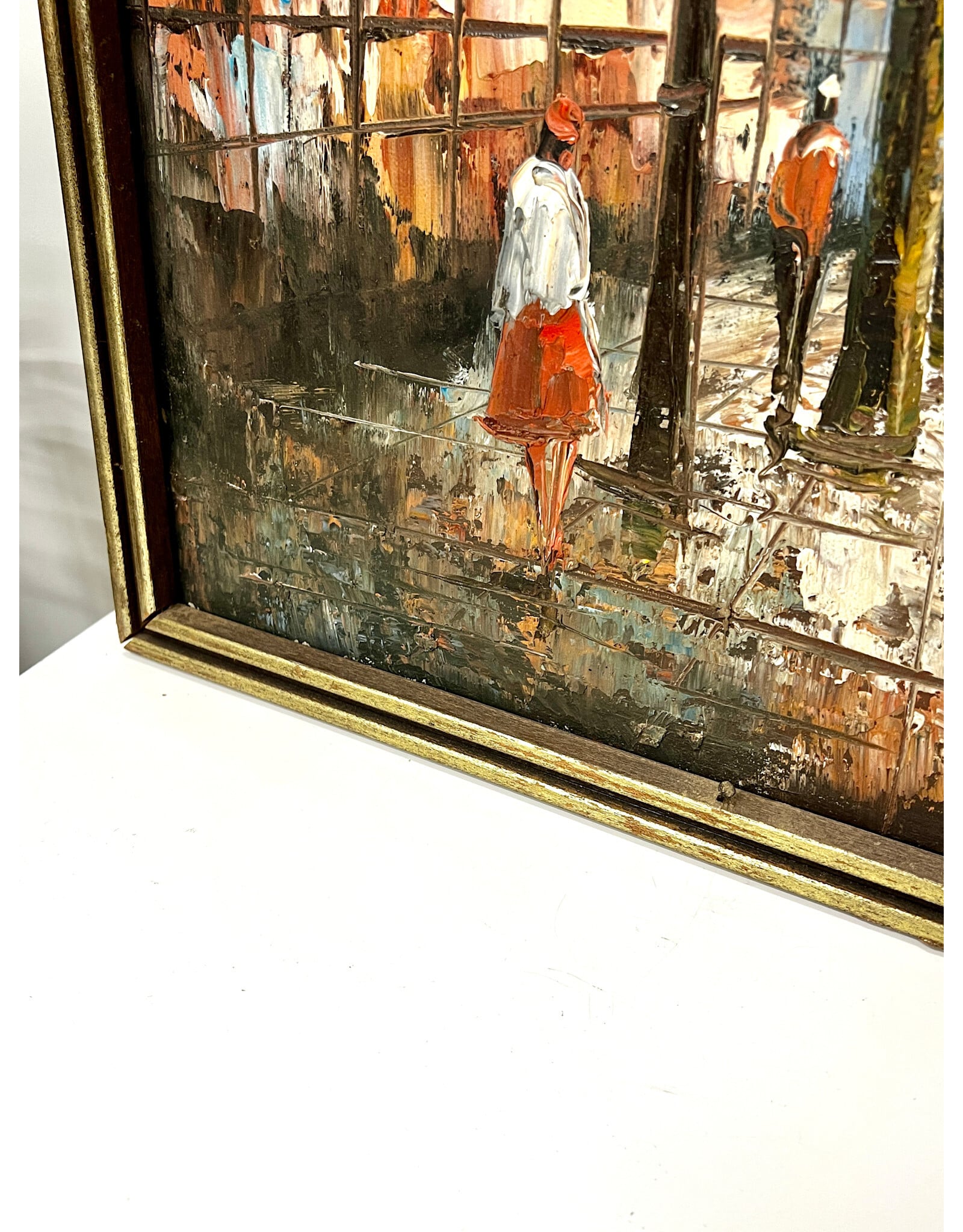 Paris Street Scene, framed painting on canvas, sgnd Henri Rogers--AS IS